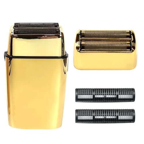 Replacement Foil and Cutters for BaBylissPRO Barberology Electric Shaver, Double Foil Shaver Replacement Head Compatible with BaBylissPRO FXFS2 Shaver (Gold)