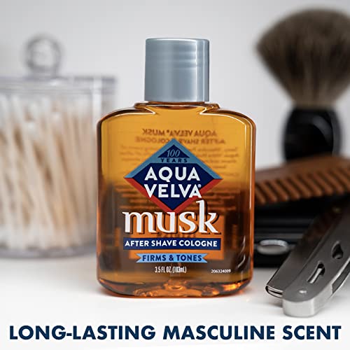 Aqua Velva After Shave Bundle, Musk After Shave Cologne, 3.5 oz + Classic Ice Blue After Shave, 3.5 oz