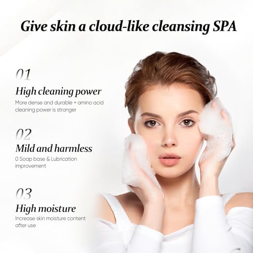 Amino Acid Face Wash with Brush,Foaming Facial Cleanser for Sensitive Skin,Oil-Free Pore Face Cleanser for Women & Men