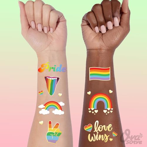 Pride Temporary Tattoos 56 Glitter Styles Rainbow Temporary Tattoos for Pride Equality Parades and Celebrations