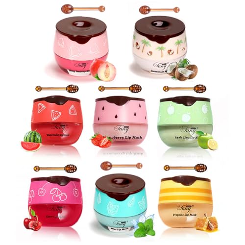 8 Packs Fruit Lip Balm, Moisturizing & Smoothing Lip with Honey & Vitamin E, Hydrate Repair Prevent Dry Cracked Lip Sleeping Lip Mask, Effective Reduces Lip Lines Lip Care
