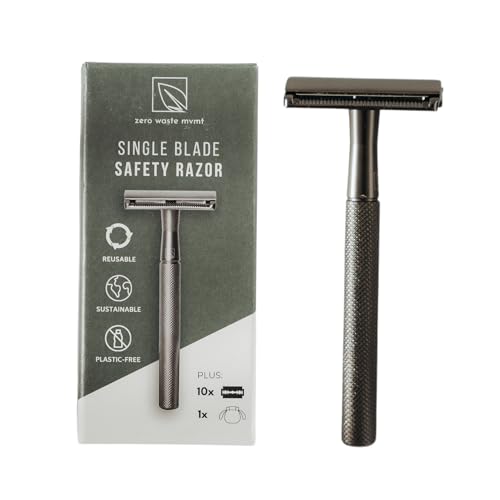Single Blade Safety Razor for Men & Women (Onyx) Premium Aluminum Handle, Reusable & Plastic-Free ? Smooth, Close Shave with Less Irritation ? Includes 10x Blades & Travel Bag - Onyx