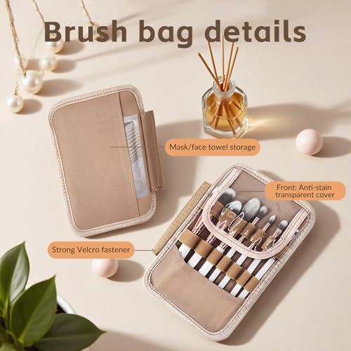 YDR Large Makeup Organizer with Brush Holder, Structured Cosmetic Bag for Daily Makeup & Skincare Storage, Multi-Compartment Vanity Case with PVC Pocket