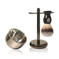 3 in1 Premium Shaving Brush Kit for Men Includes Vegan Badger Synthetic Hair Shaving Brush,Stainless Steel Shaving Soap Bowl,Heavy Safety Stand for Mens Gift (Deluxe Black)