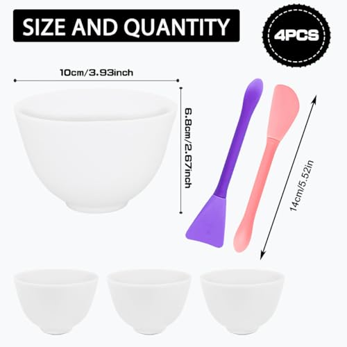 4 Piece Silicone Mixing Bowls, 3.93 Inch Microwaveable Silicone Bowl with Dual Ended Stirring Sticks for Facial Masks, Mud Masks, and Other Skin Care Products Facial Bowls for Aestheticians