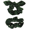Mud Pie Women's Pearl Velvet Scrunchie Set, Green, One Size