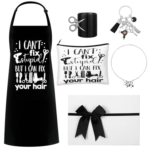 Coume 6 Pcs Hairdresser Gifts Set for Women Christmas Appreciation Gifts Includes Hair Stylist Mug Apron Makeup Bag Scissors Charm Keychain and Gift Box for Hairstylist Inspirational Gift