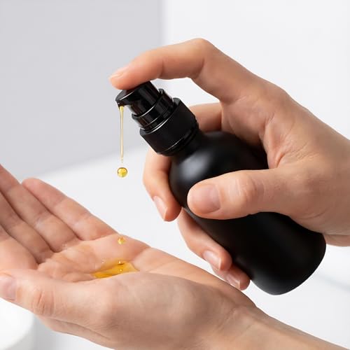 12Pack 2oz Black Glass Pump Bottles, 60ml with Black Pump, Empty Refillable Travel Small Container For Lotion Cream Essentil Oil Shampoo (60mlpumpBLK)