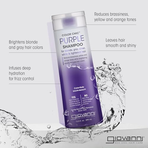 Giovanni Color Chic Purple Shampoo for Blonde, Gray, Silver, White, & Bleached Hair - Reduces Brass, Yellow, & Orange Tones, Adds Shine, Vegan, Cruelty Free, Lauryl & Laureth Sulfate Free - 13.5 fl oz