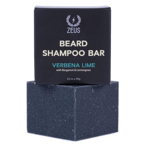 ZEUS Beard Wash Bar for Men, All-Natural Hydrating Shampoo, Skin-Clarifying Soap & Beard Care Cleanser with Natural Ingredients, Anti-Itch & Gentle on Skin (Made in USA) Verbena Lime