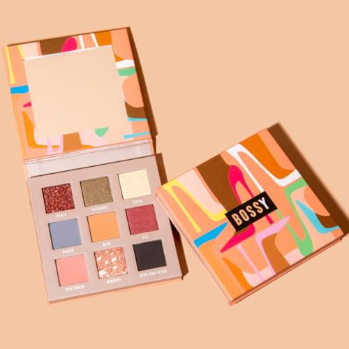 Bossy Cosmetics Style Meets Substance Eyeshadow Palette, Vegan Eye Makeup Kit, Beauty Gift Set for Women, Cruelty Free, Includes 9 Long Lasting Colors - Matte, Glitter, and More