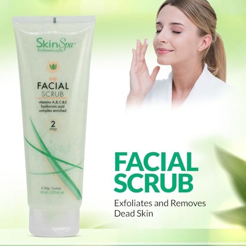 SKIN SPA - Exfoliating Face Wash Scrub, Aloe Vera 8 Oz - Exfoliates and Removes Dead Skin- Made with Pumice, Infused with Hyaluronic Acid, Amino Acids, Comfrey Extract, Retinol Vitamin A, C, E