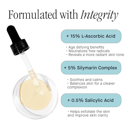 Brandefy Vitamin C + Silym Clarify Serum - Face Salicylic Acid Serum for Blemish-Prone Skin, Promotes Clear Complexion, Anti-Aging, Brightening, Made in The USA (1 oz)