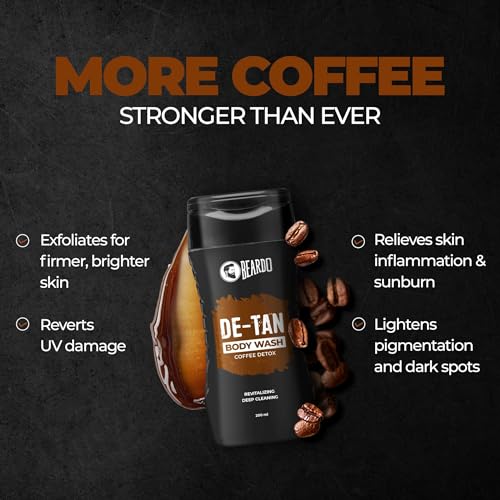 LiveMoor Beardo De-Tan Body Wash for Men, 200ml | Tan Removal| Caffeine Body Wash | With Coffee & Aloe Extracts | For Body & Face | Refreshing Fragrance