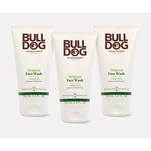 BULLDOG Mens Skincare and Grooming Original Face Wash with Aloe, Camelina & Green Tea, 5 Fl. Oz. - Pack of 3