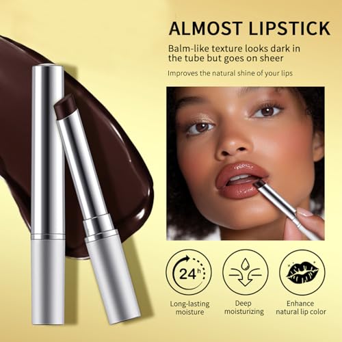 2Pcs Tinted Lip Balm with Hydration - Natural Glossy Finish Honey Lipstick in Black&Pink, Lip Care for Dry Lips and Bareface Makeup (Black, 2Pcs)