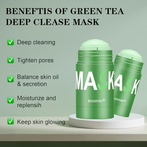 Green Tea Deep Cleanse Mask, Blackhead Remover with Green Tea Extract, Deep Cleanse Mask Stick for Face Deep Pore Cleansing, Oil Control, Moisturizing, and Shrink Blackheads for Men and Women, 2PCS