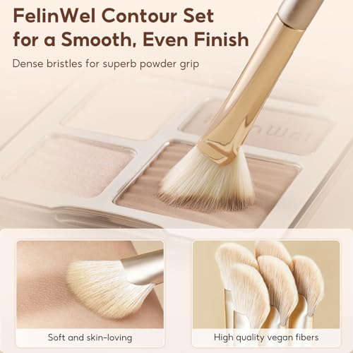 FelinWel Highlight Contour Makeup Palette Effortless Blending Matte Shimmer Highlighter Palette and Bronzer Powder for Cool Toned Skin with Brush
