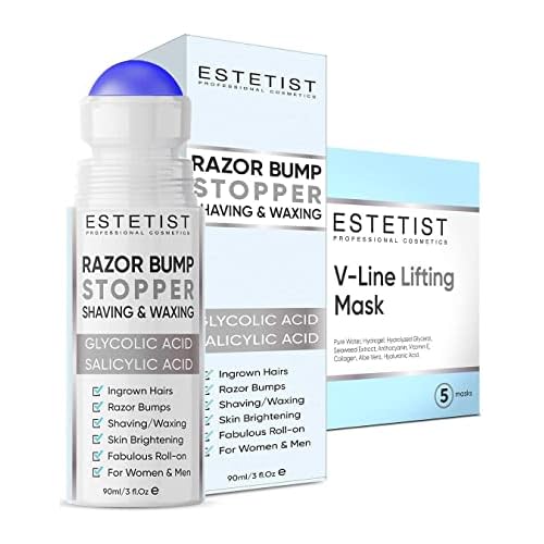 Razor Bump Stopper After Shave Solution for Ingrown Hair and V Shaped Slimming Face Mask - Double Chin Reducer, Face Lift Tape Tightening Mask