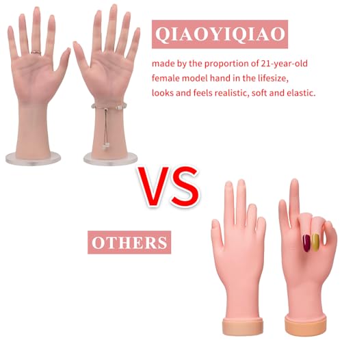 Silicone Realistic Female Hand Acrylic Nails Pratice Training For Nail Art Showing Jewelry Life Size Female Model Flexible Bendable (Right Hand-Without Skeleton, Ivory)