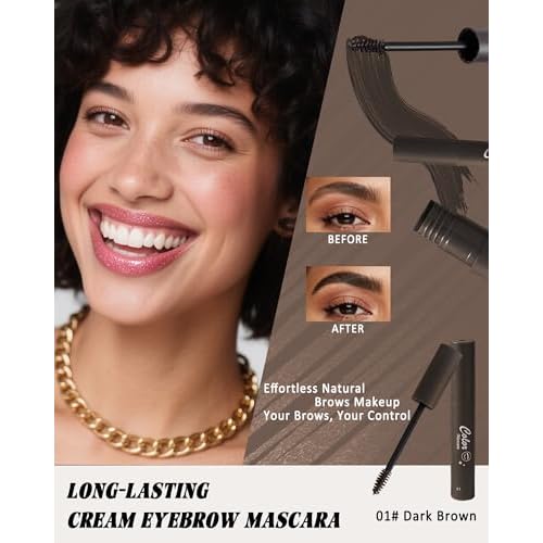 Waterproof Tinted Brow Gel,Long Lasting Smudgeproof Liquid Brow Gel,Creamy Eyebrow Mascara,Volumizing Enhance Brow Mascara,with Double Head Brow Brush,Eyebrow Makeup for Women Christmas -01 Dark Brown