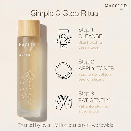 May Coop Raw Sauce Moisture Essence Toner | Korean Hydrating Face Toner for Dry & Sensitive Skin | Rice Water, Centella Asiatica & Birch Bark | Fast-Absorbing Skincare Formula, 1.35 fl. oz.