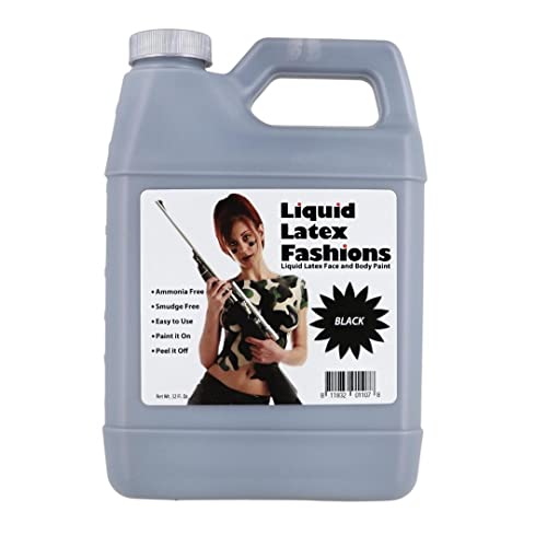 Black 32 Oz - Liquid Latex Body Paint, Ammonia Free No Odor, Easy On and Off, Cosplay Makeup, Creates Professional Monster, Zombie Arts