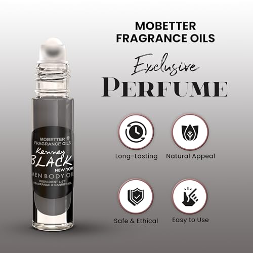 MOBETTER FRAGRANCE OILS Kenney Black New York Men Fragrance Body Oil 0.33 Oz Roll On Glass Bottle, Travel Size, Long Lasting