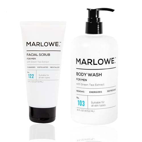 MARLOWE. Men's Facial Scrub & Body Wash Bundle ? Exfoliating Cleanser with Pine & Agarwood + Energizing Wash with Natural Extracts