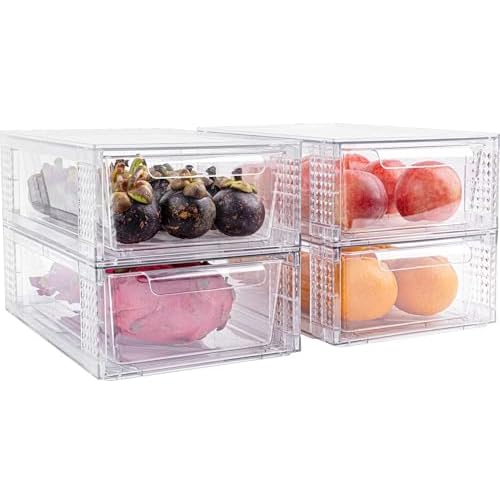 4 Pack Clear Stackable Storage Drawers, 3.95" H Easily Assemble Acrylic Organizer Bins - Multi-Use for Make up, Closet, Pantry, Bathroom, Medicine, Kitchen Cabinet & Undersink Organization
