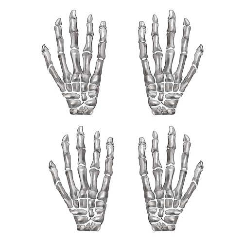 Skeleton Hands Temporary Tattoos - 4 Pairs of Creepy Left & Right Hand Fake Tattoos for Halloween, Scary Moving Joints Waterproof Skin Stickers for Costume Party