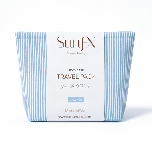 SunFX Travel Pack 4 Piece Self Tan & Body Care Kit with Gradual Tanning Lotion, Shimmer Lotion, Body Milk