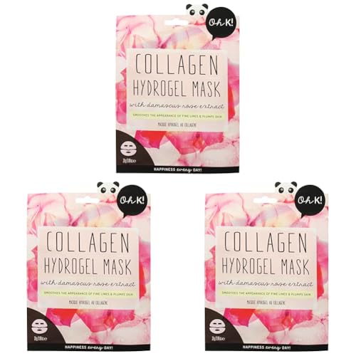 Oh K! Hydrogel Mask - Collagen - Moisturizing Face Mask Sheet - Hydrating Face Sheets - Rich in Collagen, Rose Water - Korean Skincare - 1 Pc (Pack of 3)