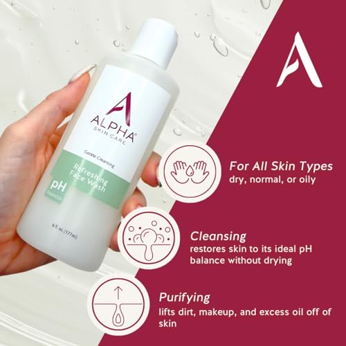 Alpha Skin Care Refreshing Face Wash, Gentle Soap-Free Formula, Citric AHA, Cleanses, Purifies, Tones & Restores pH, All Skin Types, Removes Make-Up & Oil, Anti-Aging Ingredients, 6 Oz, Pack of 3