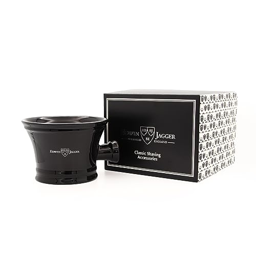 Edwin Jagger RN46 Traditional Porcelain Luxury Shaving Bowl with Handle for Shaving Cream or Shaving Soap for Men and Women (Black)