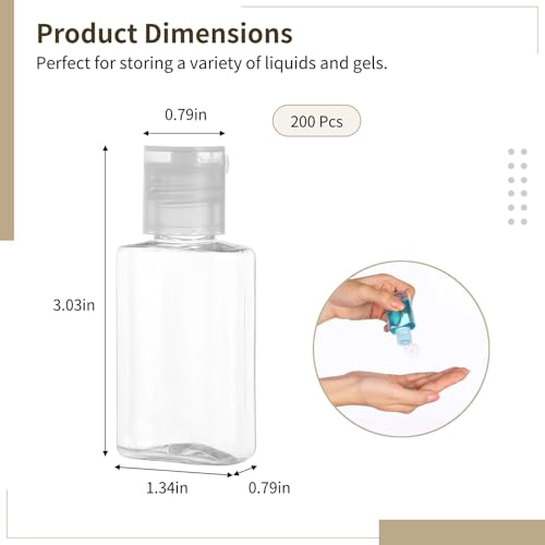 Lnrueg 200 Pcs 1 oz Travel Bottles - Hand Sanitizer Bottle Mini Clear Bottles with Flip Caps, Portable Empty Refillable Containers for Shower Gel, Face Creams, Body Lotions,Clear