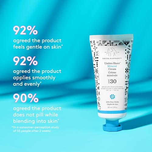 Drunk Elephant Umbra Sheer Mineral Cream (SPF 30) Mineral Sunscreen - Clean Clinical Skincare - Cruelty-Free - Dermatologist-Tested - Free of Essential Oils, Silicones, and Fragrance