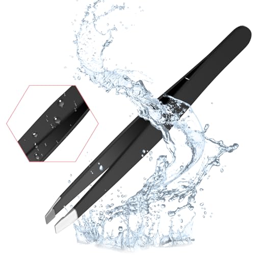 24 Pieces Eyebrow Tweezers for Women, Stainless Steel Slanted Tip Tweezers Precision Tweezers Set for Facial Hair Ingrown Hair Splinter Removal and Lash Extension (Black)
