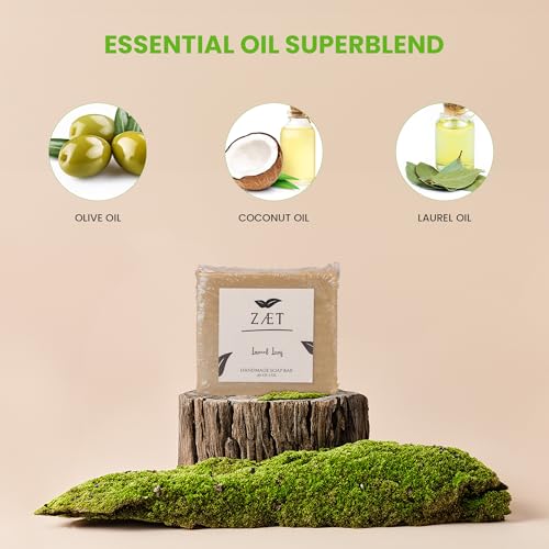 Zaet Laurel Leaf Handmade Soap Bar for Face and Body ? Unscented, 5 oz (Pack of 4) ? Natural Skin Cleansing & Hydration ? For All Skin Types ? Made with Coconut, Laurel & Olive Oils