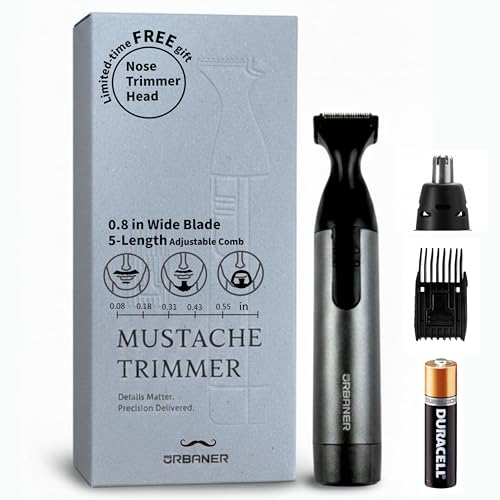 URBANER Mustache Trimmer with Extra Nose&Ear Trimmer Head? 0.8" Wide Blade, IPX8 Waterproof & Adjustable, 0.08¡±-0.55¡± Precision Settings, Japanese Motor, Beard Trimmer for Men