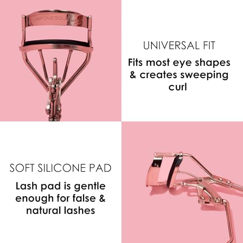 JAPONESQUE Power Curler Eyelash Curler, Instant Lash Curler for Longer Lashes, Silicone Pad, Nickel Finish