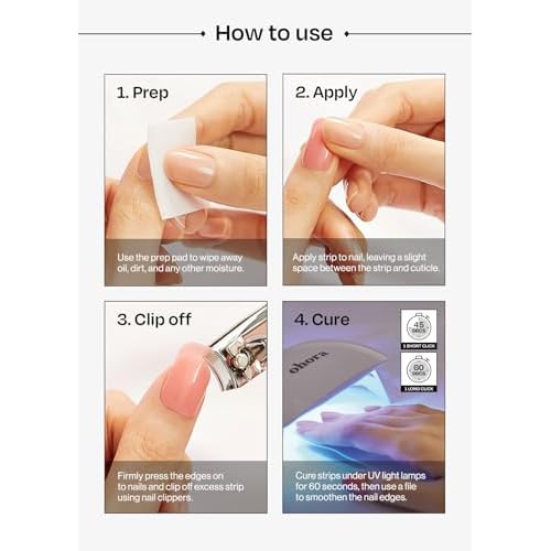 ohora Semi-Cured Gel Nail Strips Value Set (N Essential French Starter Kit) Includes Full Size Lamp and Mini Remover, Salon-Quality, Long Lasting, Easy to Apply & Remove