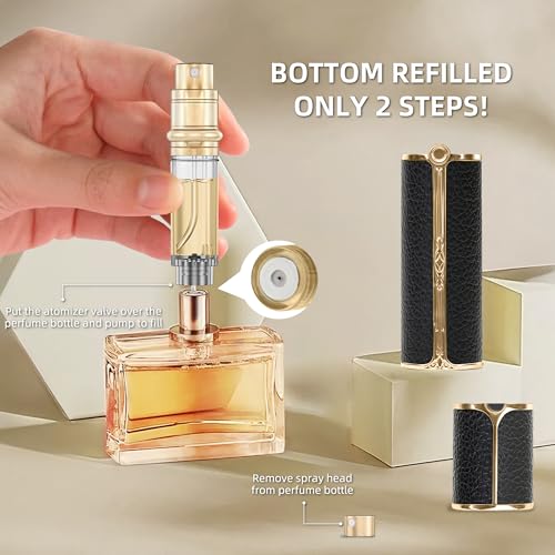 BF00 Leather Perfume Bottle 5ml ? Bottom-Fill Refillable Dispenser, Leak-Proof & Portable for Men & Women, Ideal for Travel, Gifting & Daily Use (BKB)