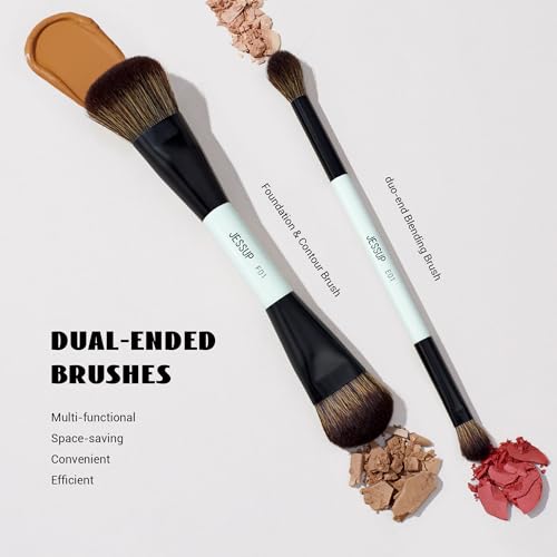 Jessup Makeup Brushes 14Pcs T329 Bundled with Double Sided Makeup Brushes 2Pcs T502