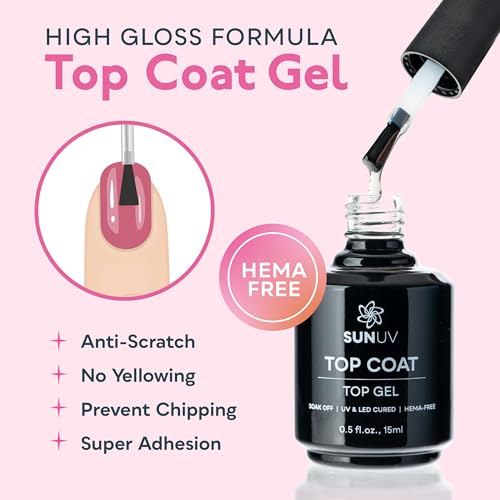SUNUV SUN4 48W UV LED Nail Lamp, 15ml Top and Base Coat Gel Polish Set Home and Salon Use