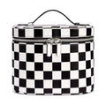 Makeup Bag, Checkered Makeup Bag with Compartments and Handle, Portable Cosmetic Organizer Bags,Toiletry Bag for Women