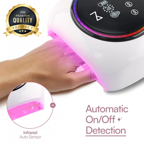 M - HaloLite LED Nail Curing Lamp 98W, 32 LEDs, Wireless Rechargeable with 5200mAh Battery, Fast UV/LED Gel Nail Dryer for Salon & Home Use, Long-Lasting, Portable, Cordless Design (Black)