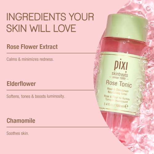 Pixi Rose Tonic Rose Hydrosol Toner Hydrates Skin, Minimize Redness, Rehydrates and Replenishes, 100mL/ 3.4 fl oz
