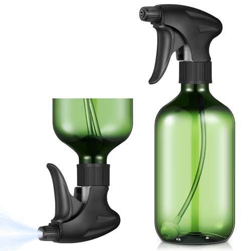 Honeydak 2 Pcs 360¡Æ Spray Bottle, 16 Oz/ 500 ml Plastic Upside Down Spray Bottles for Cleaning, Plants, Hair Water, with Nozzle W/fine Mist and Stream Setting(Green)