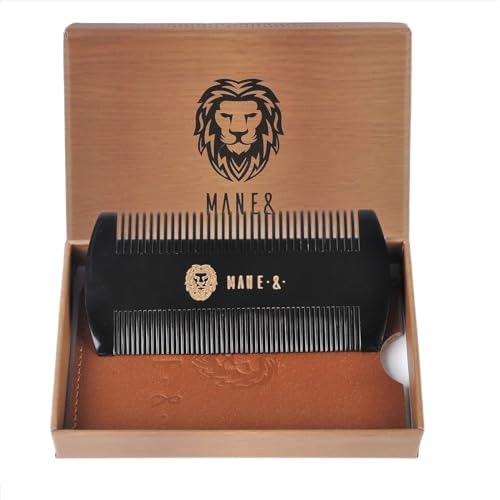 Premium 100% Oxhorn Dual-Action Beard Comb with Genuine Leather Case ? the Perfect Beard Grooming Gift for Men by Man & Mane.